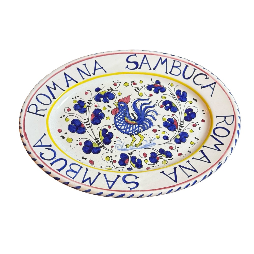 Deruta Romana Sambuca Italian Ceramic Rooster Majolica Oval Serving Platter 15"